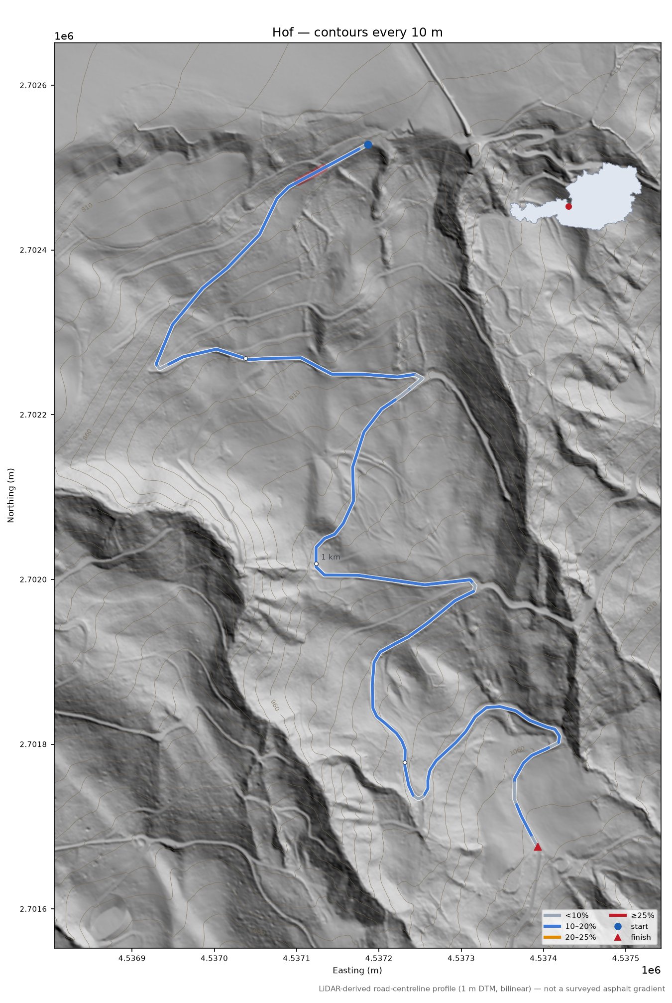 Hof LiDAR hillshade map with contours