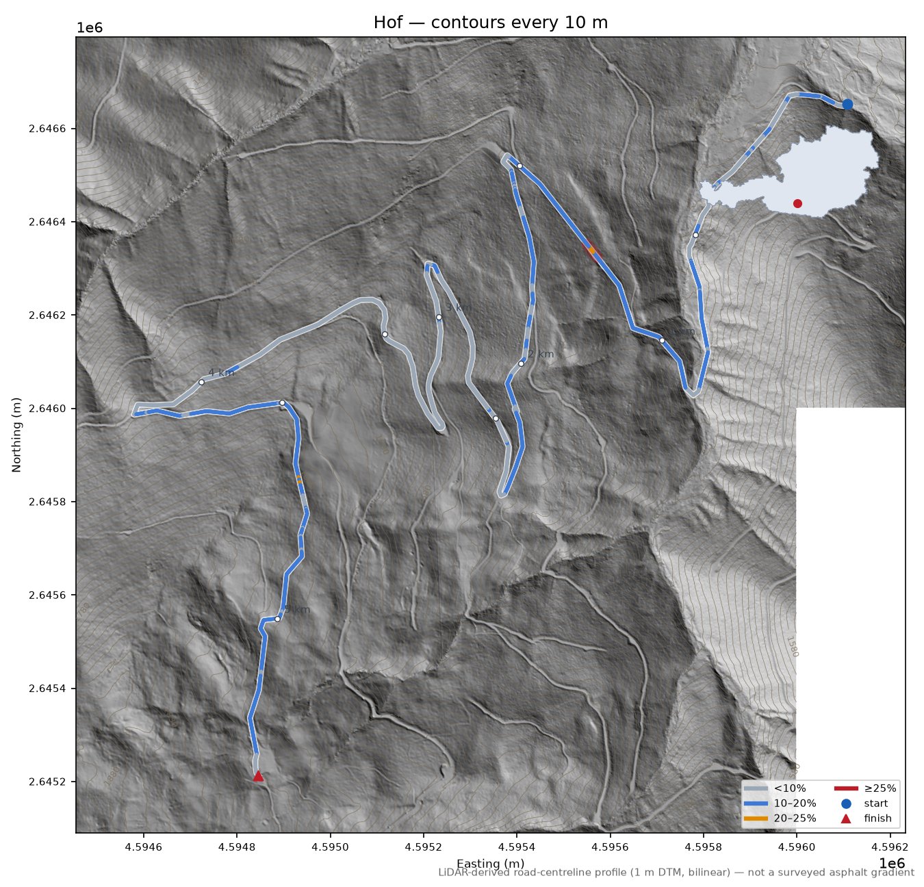 Hof LiDAR hillshade map with contours