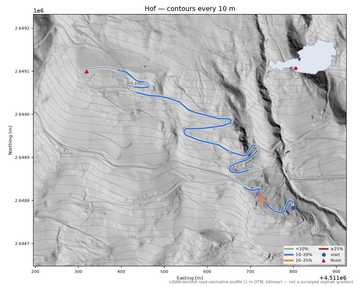 Hof LiDAR hillshade map with contours