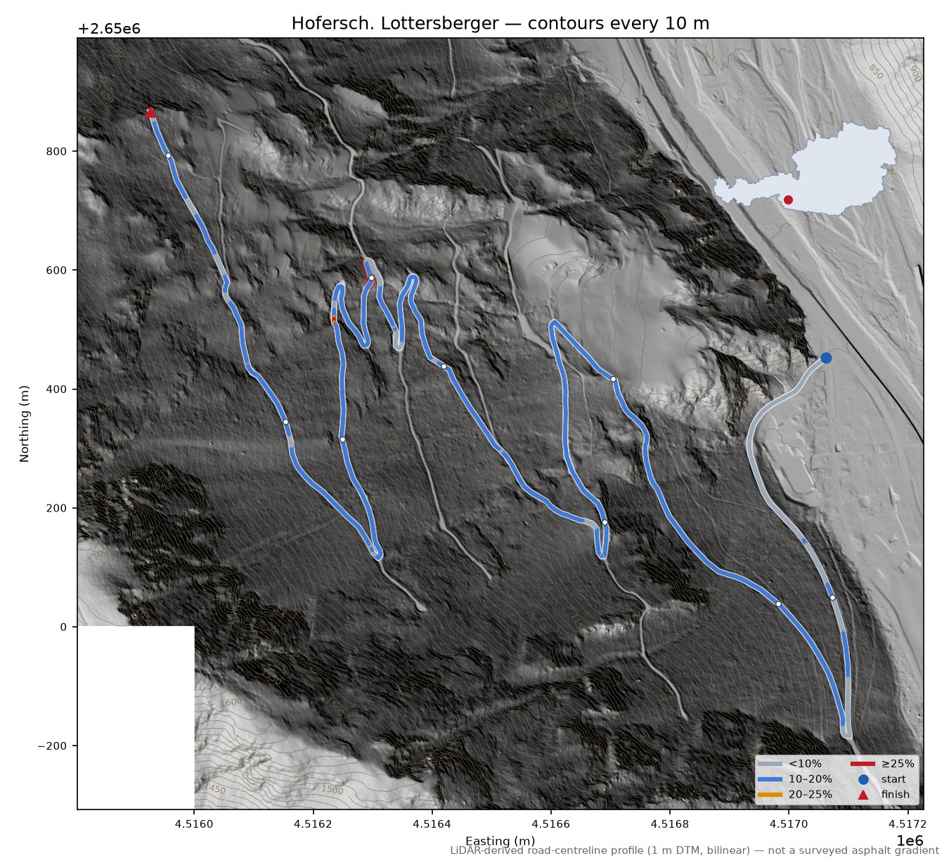 Hofersch. Lottersberger LiDAR hillshade map with contours