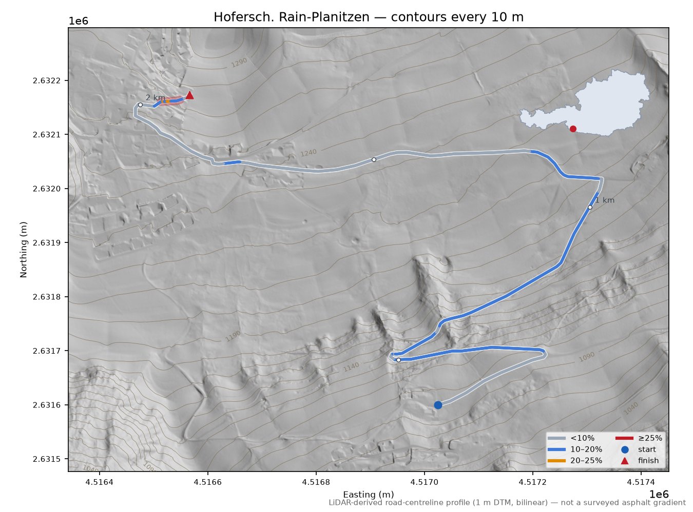 Hofersch. Rain-Planitzen LiDAR hillshade map with contours