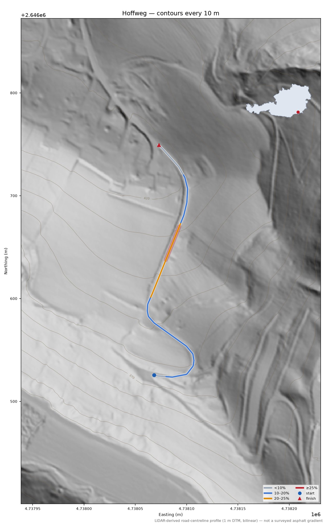 Hoffweg LiDAR hillshade map with contours