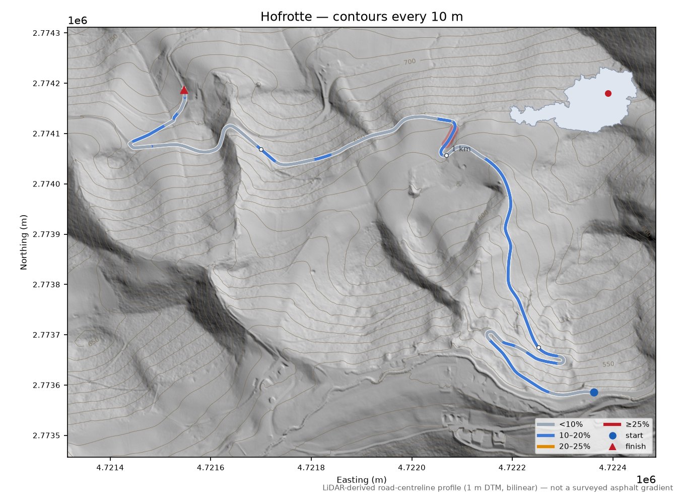 Hofrotte LiDAR hillshade map with contours