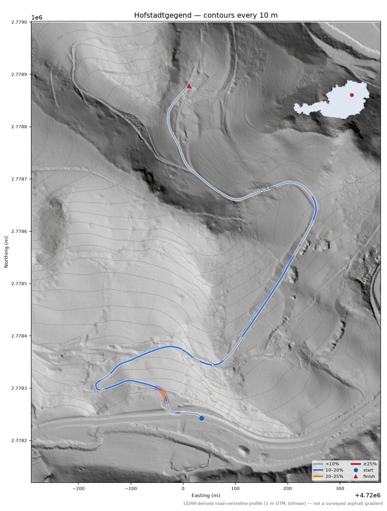 Hofstadtgegend LiDAR hillshade map with contours
