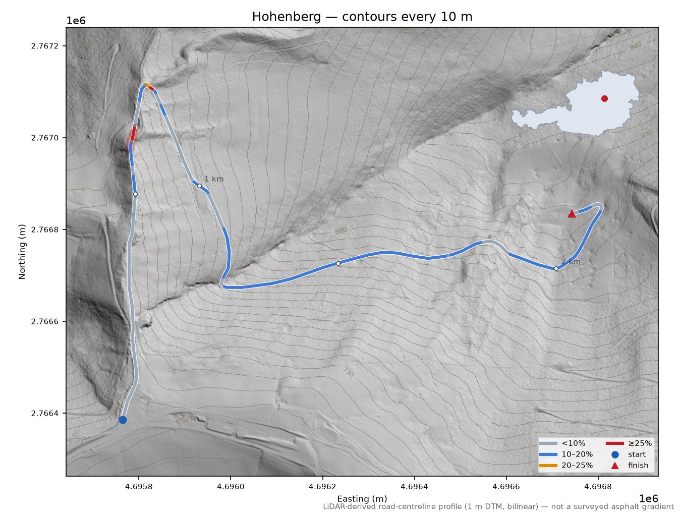 Hohenberg LiDAR hillshade map with contours