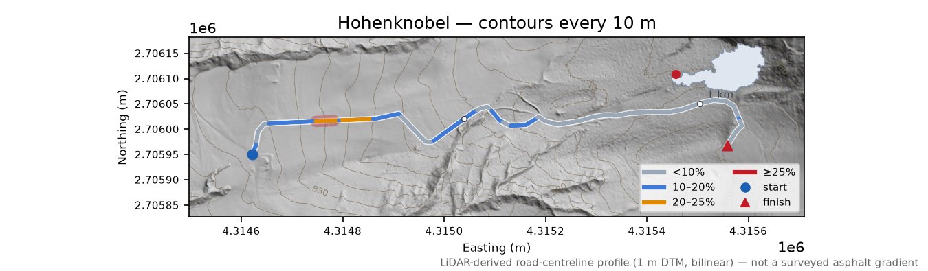Hohenknobel LiDAR hillshade map with contours