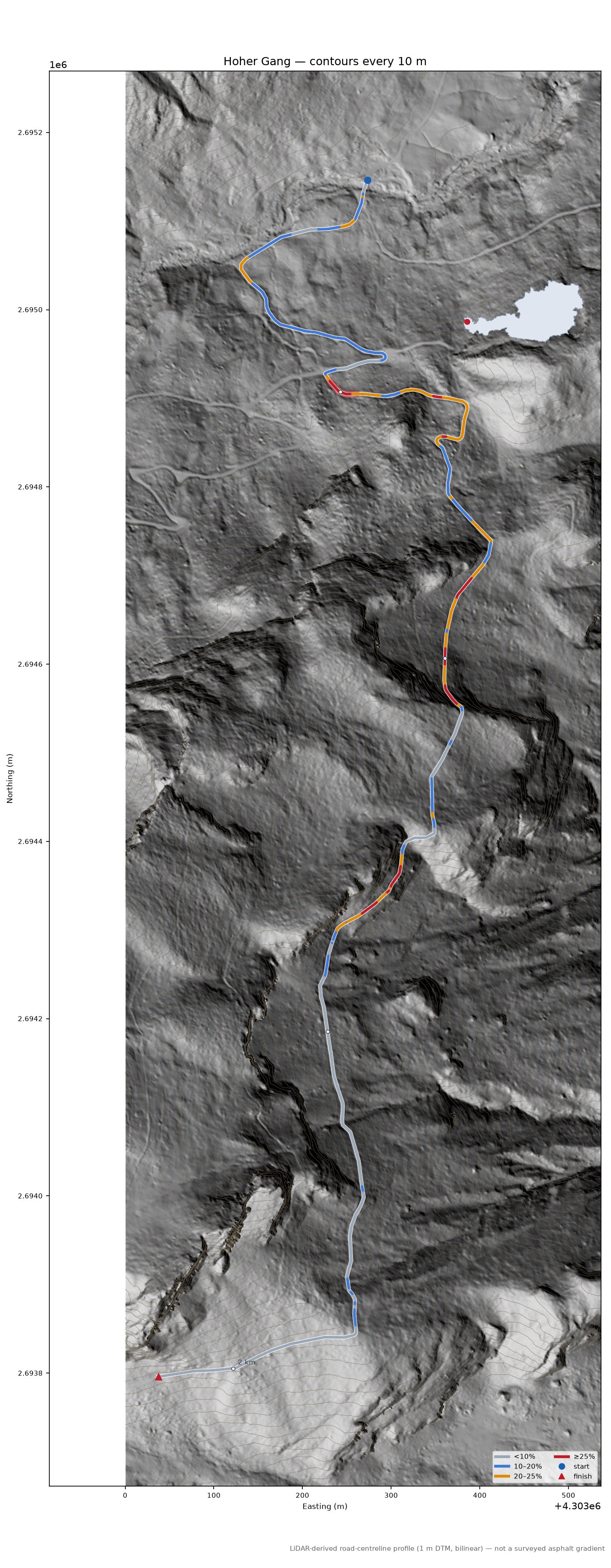 Hoher Gang LiDAR hillshade map with contours