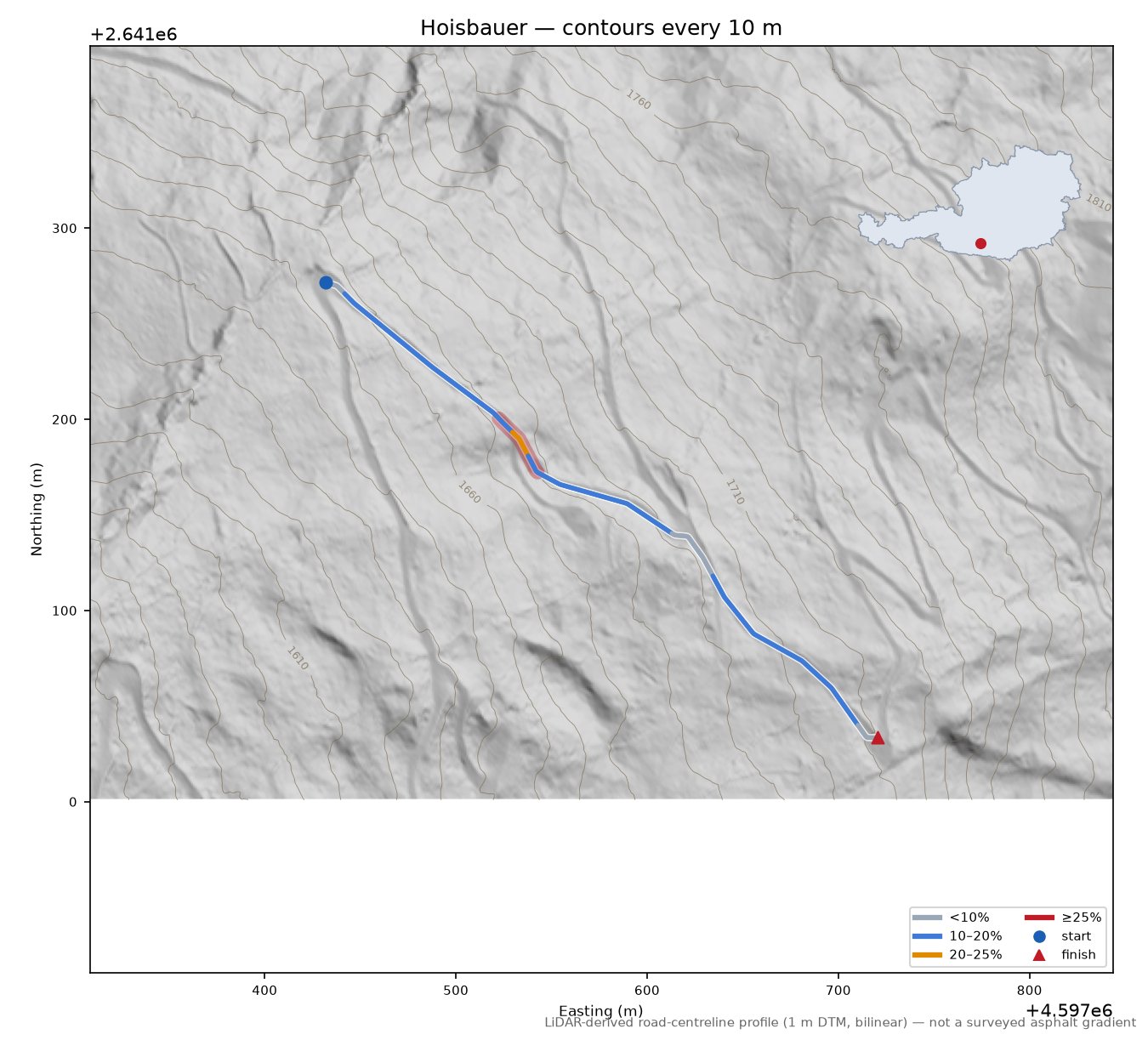 Hoisbauer LiDAR hillshade map with contours