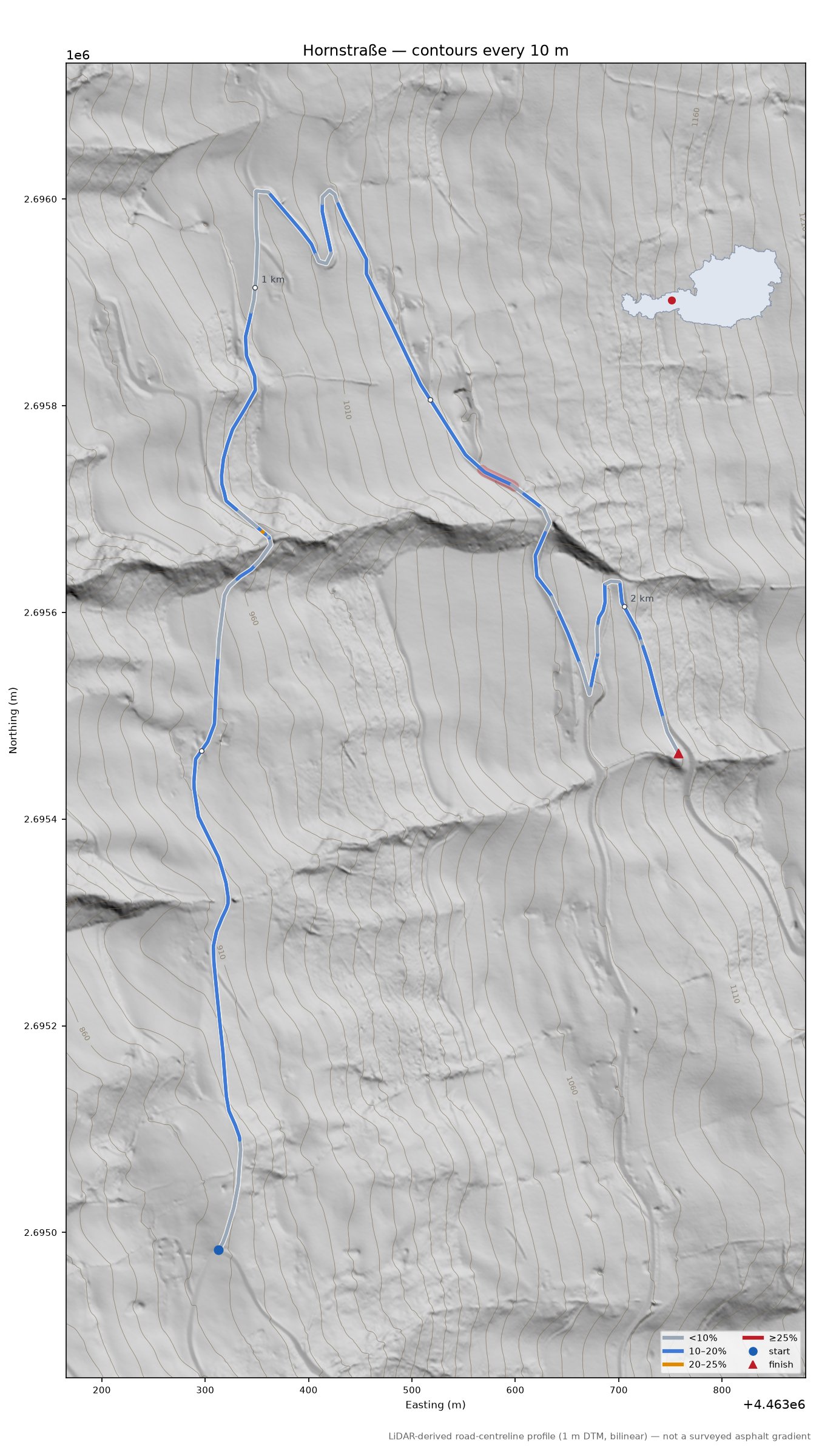 Hornstraße LiDAR hillshade map with contours