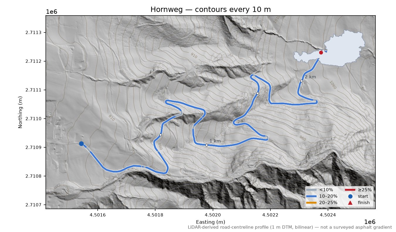 Hornweg LiDAR hillshade map with contours