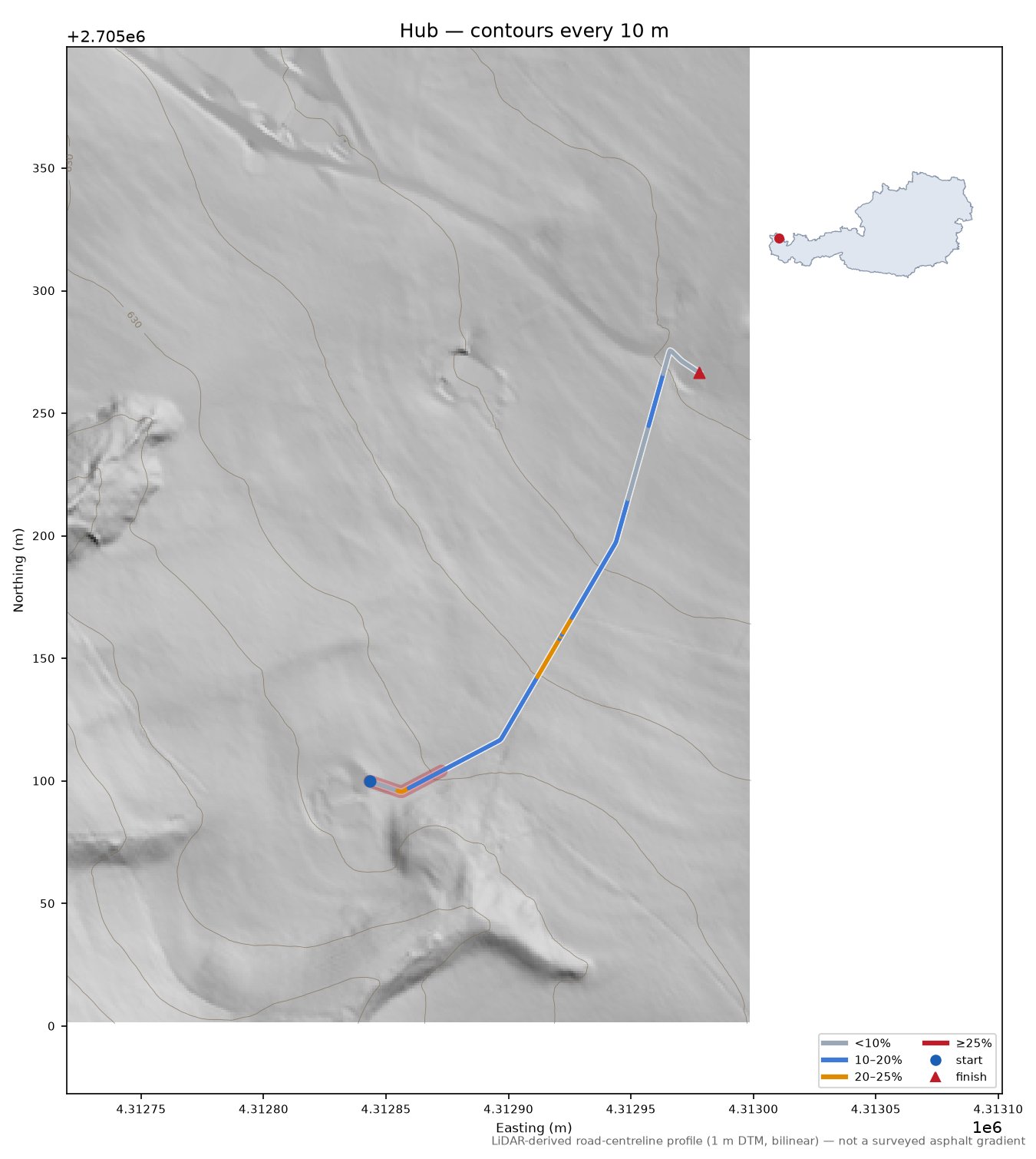 Hub LiDAR hillshade map with contours