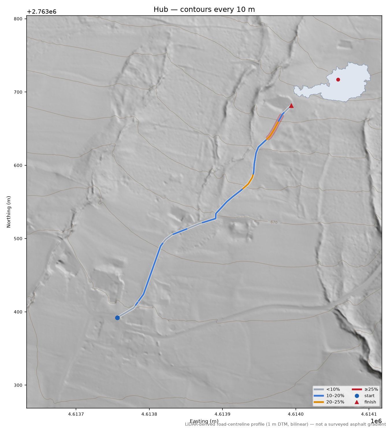 Hub LiDAR hillshade map with contours