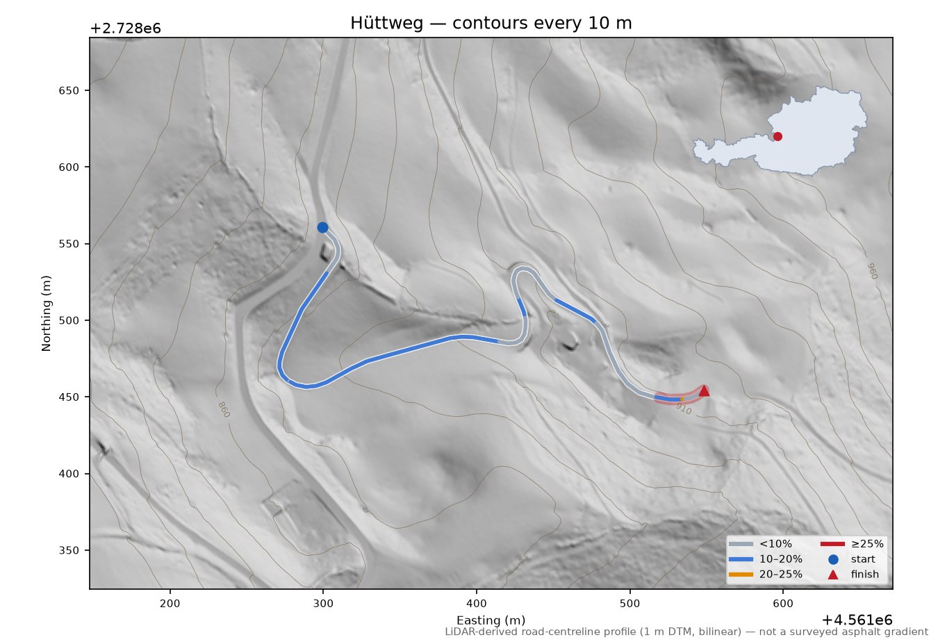 Hüttweg LiDAR hillshade map with contours