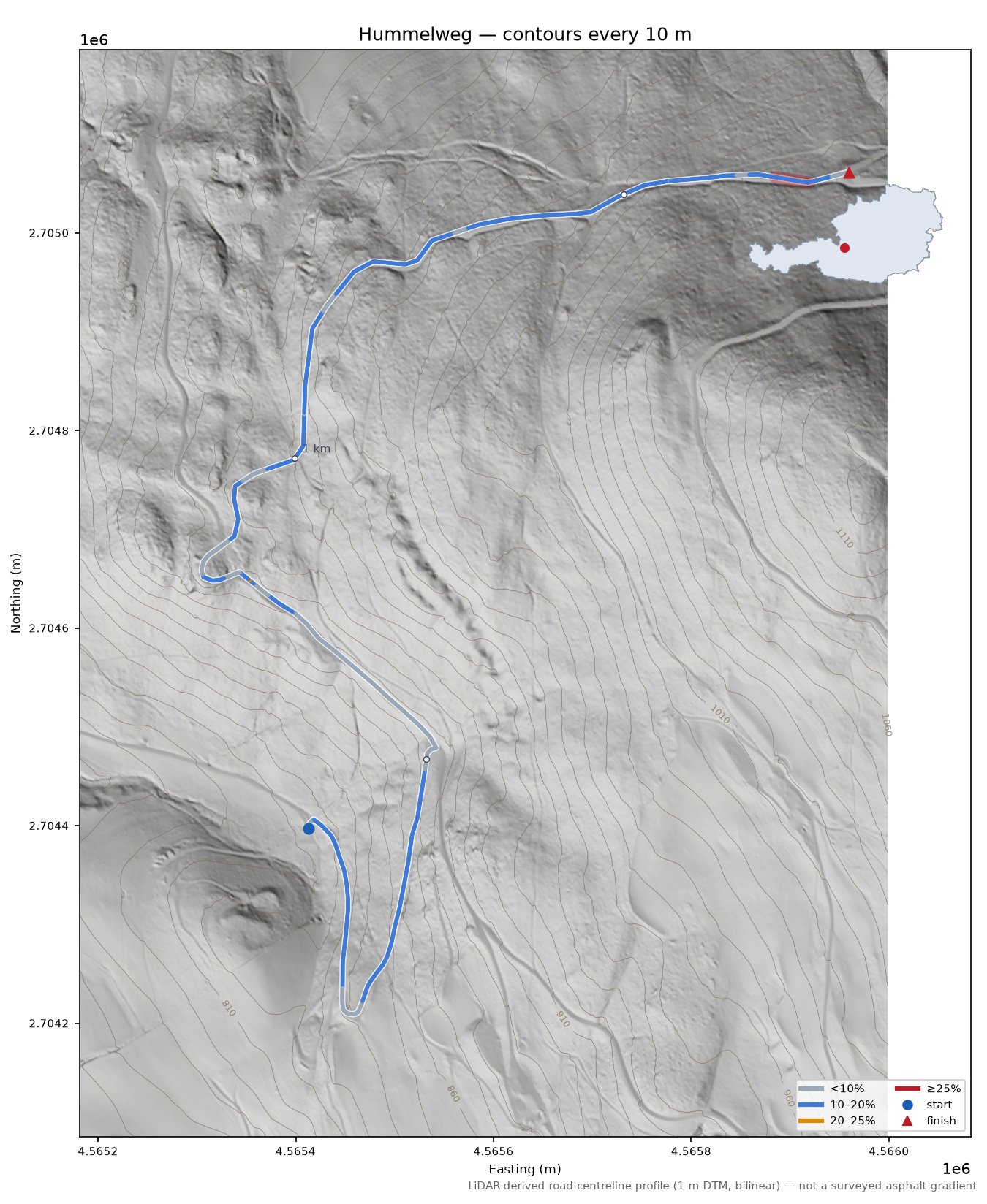 Hummelweg LiDAR hillshade map with contours