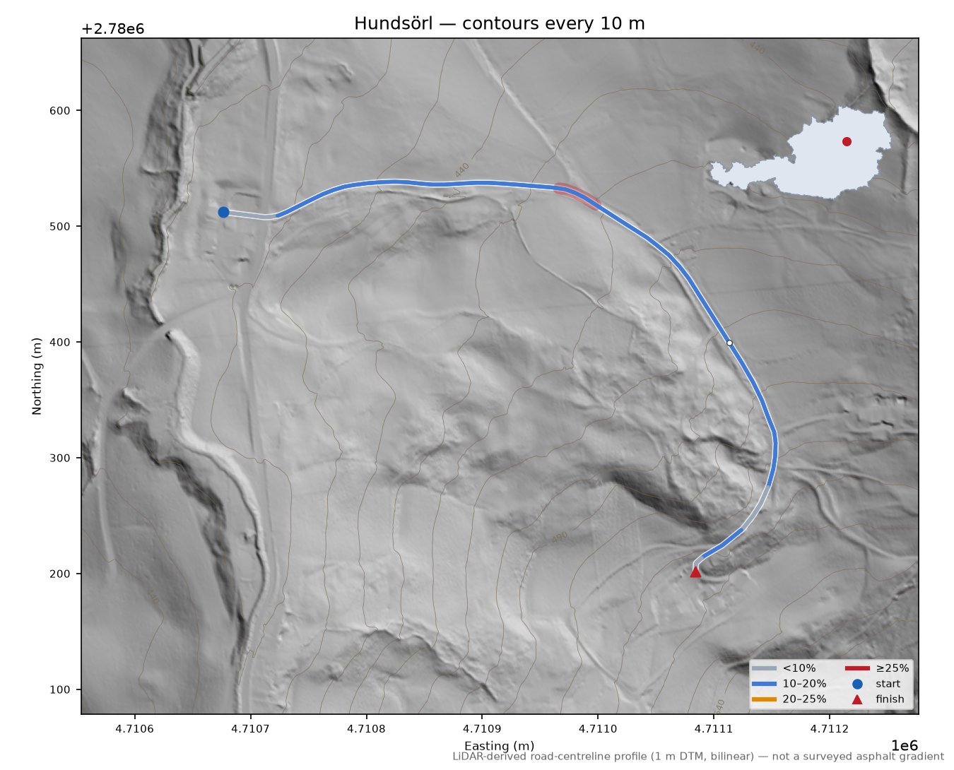 Hundsörl LiDAR hillshade map with contours