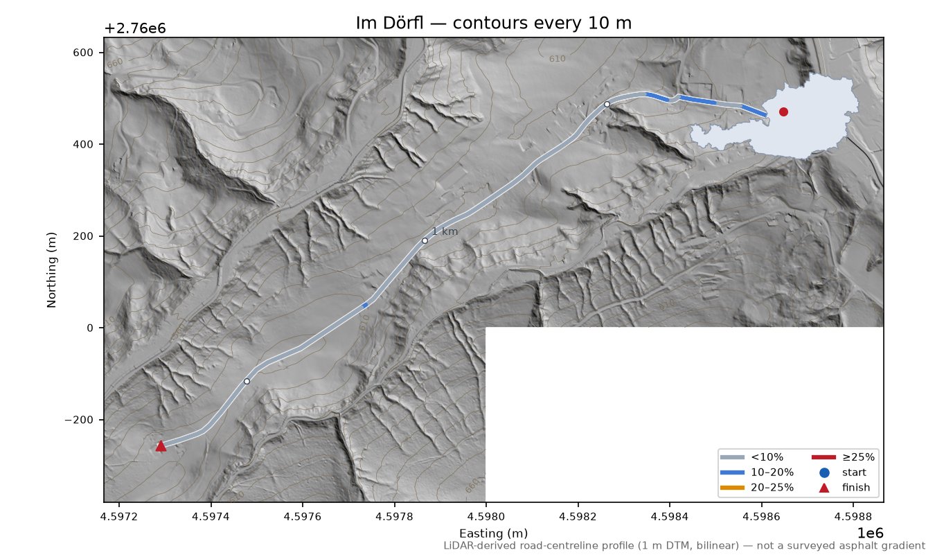 Im Dörfl LiDAR hillshade map with contours