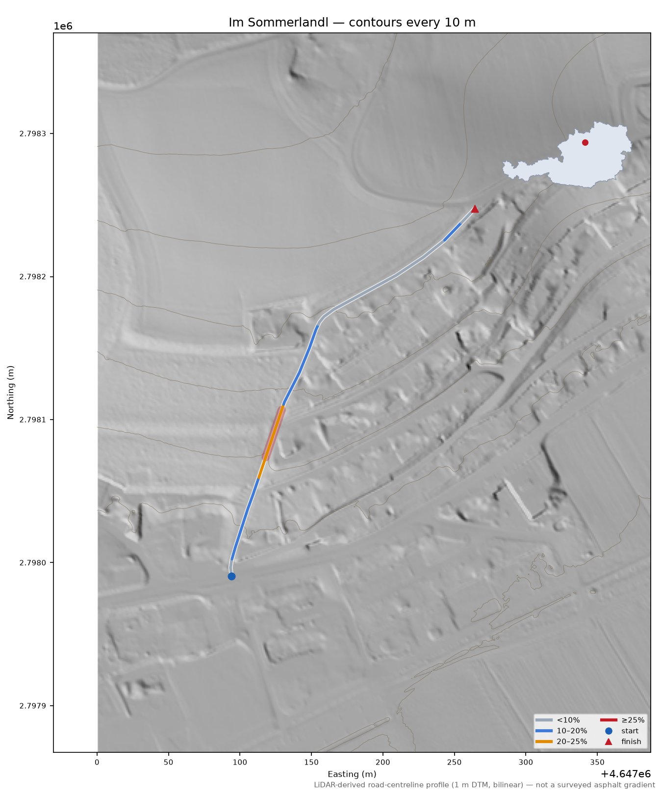 Im Sommerlandl LiDAR hillshade map with contours