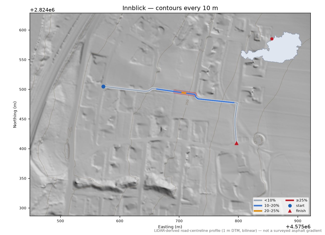 Innblick LiDAR hillshade map with contours