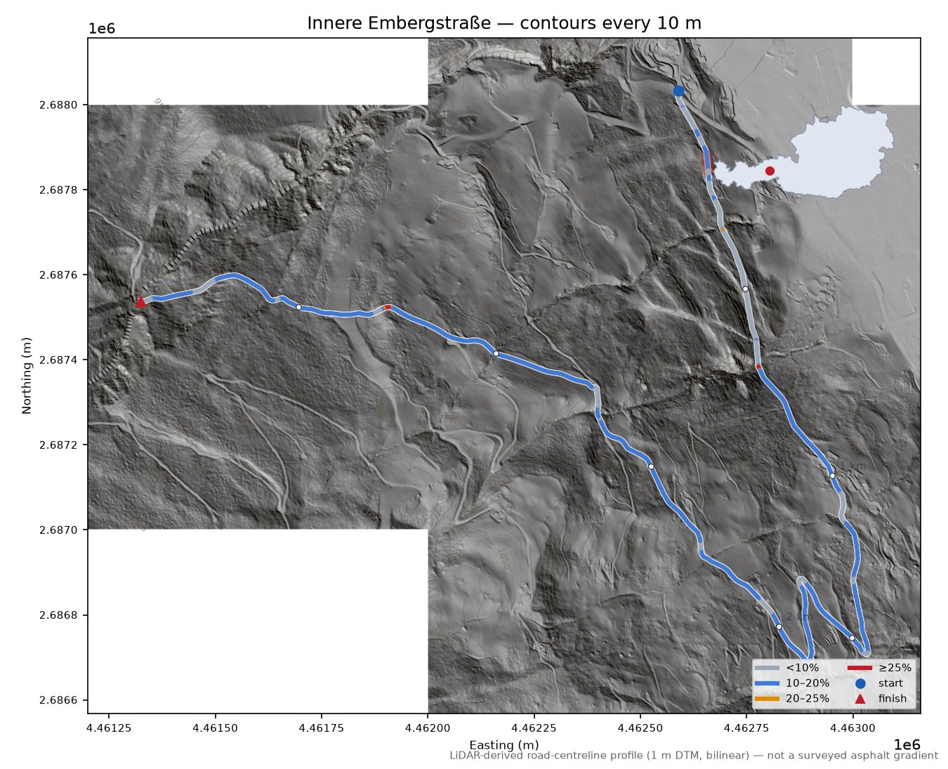 Innere Embergstraße LiDAR hillshade map with contours