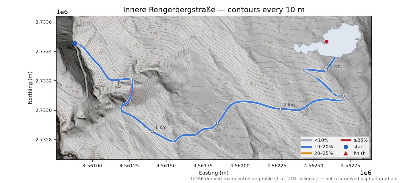 Innere Rengerbergstraße LiDAR hillshade map with contours