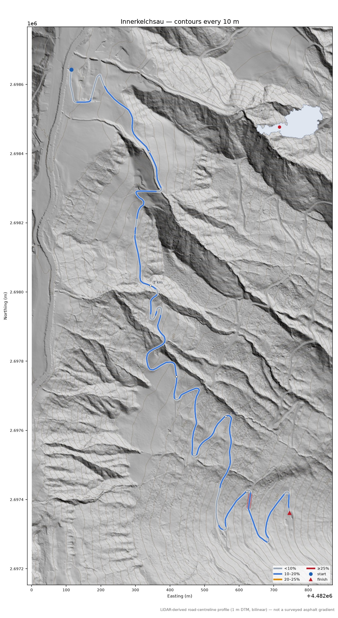 Innerkelchsau LiDAR hillshade map with contours
