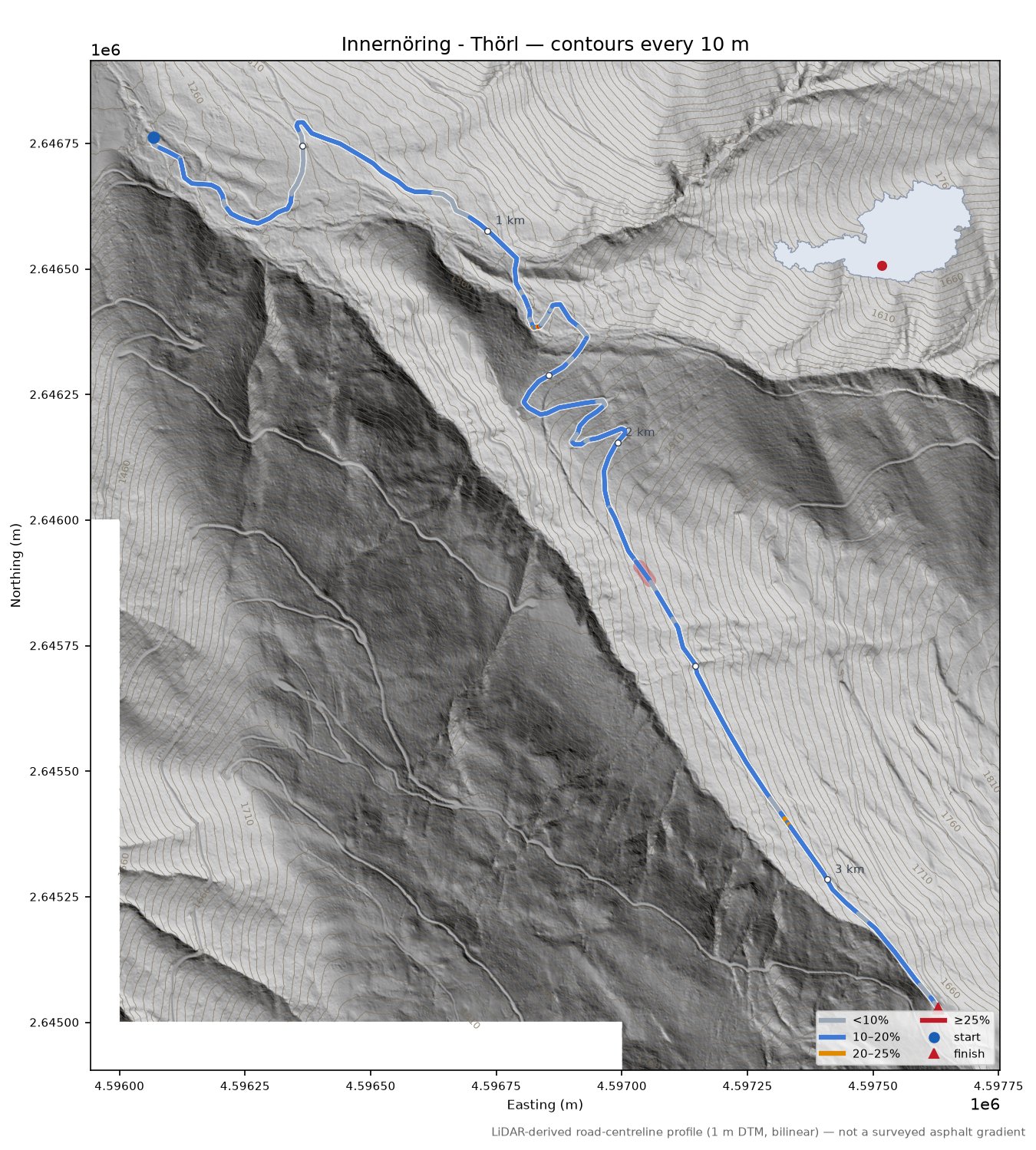 Innernöring - Thörl LiDAR hillshade map with contours