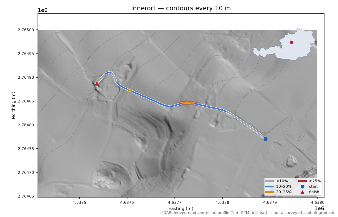 Innerort LiDAR hillshade map with contours