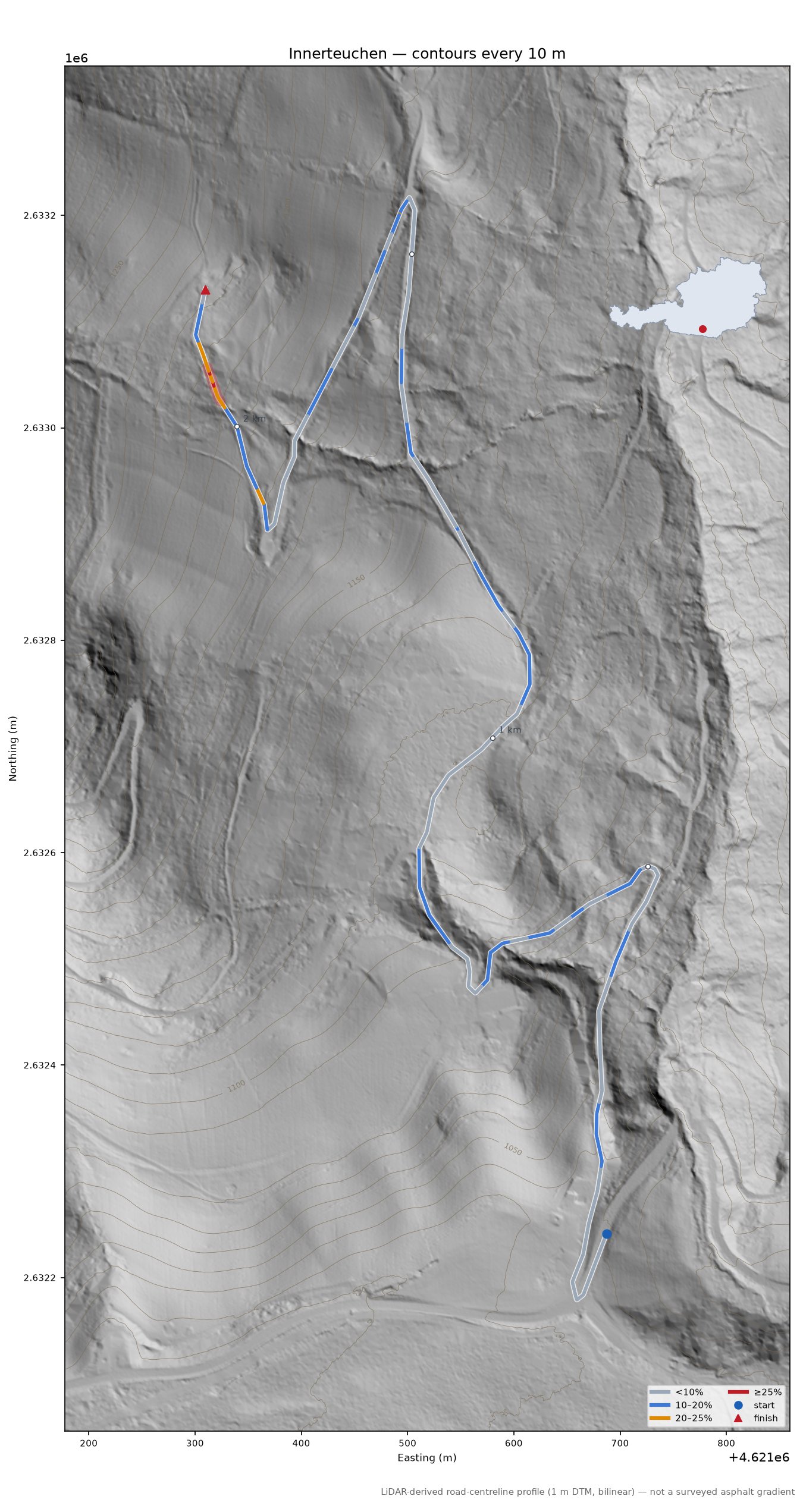 Innerteuchen LiDAR hillshade map with contours