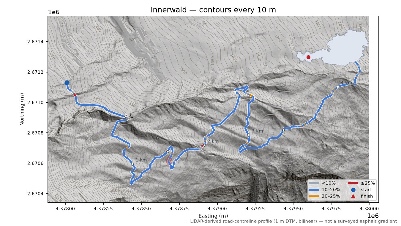 Innerwald LiDAR hillshade map with contours