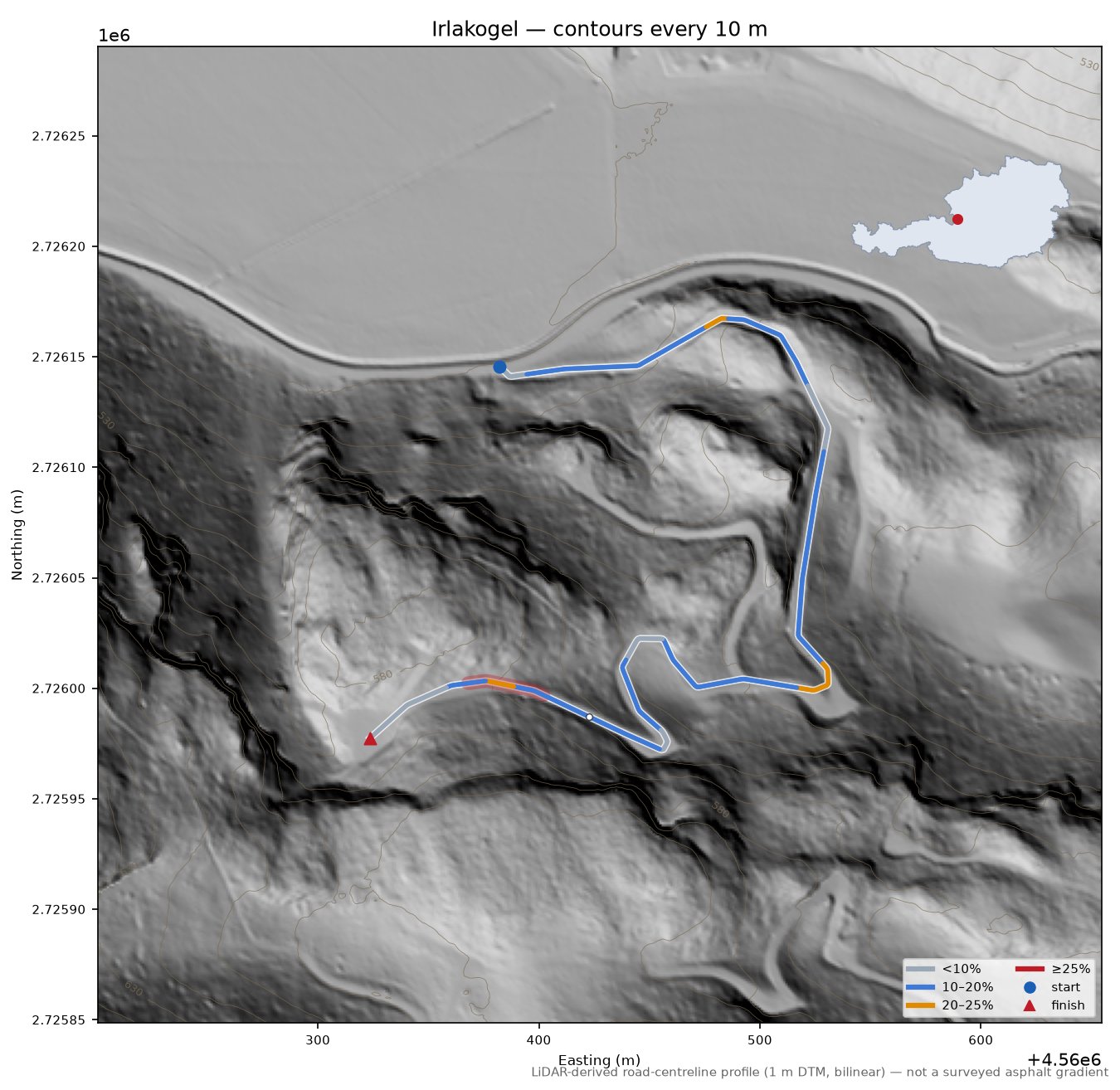 Irlakogel LiDAR hillshade map with contours