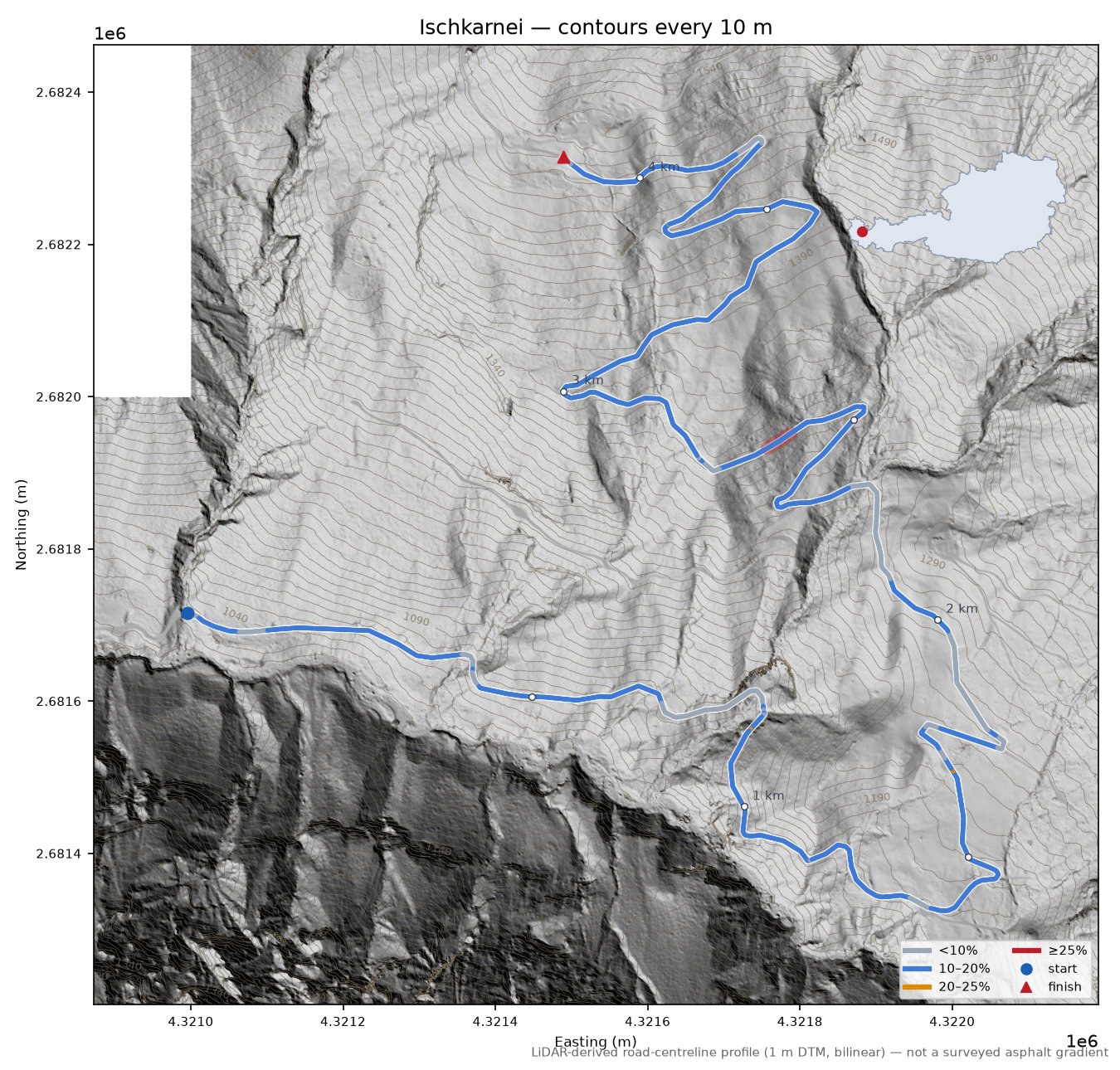 Ischkarnei LiDAR hillshade map with contours
