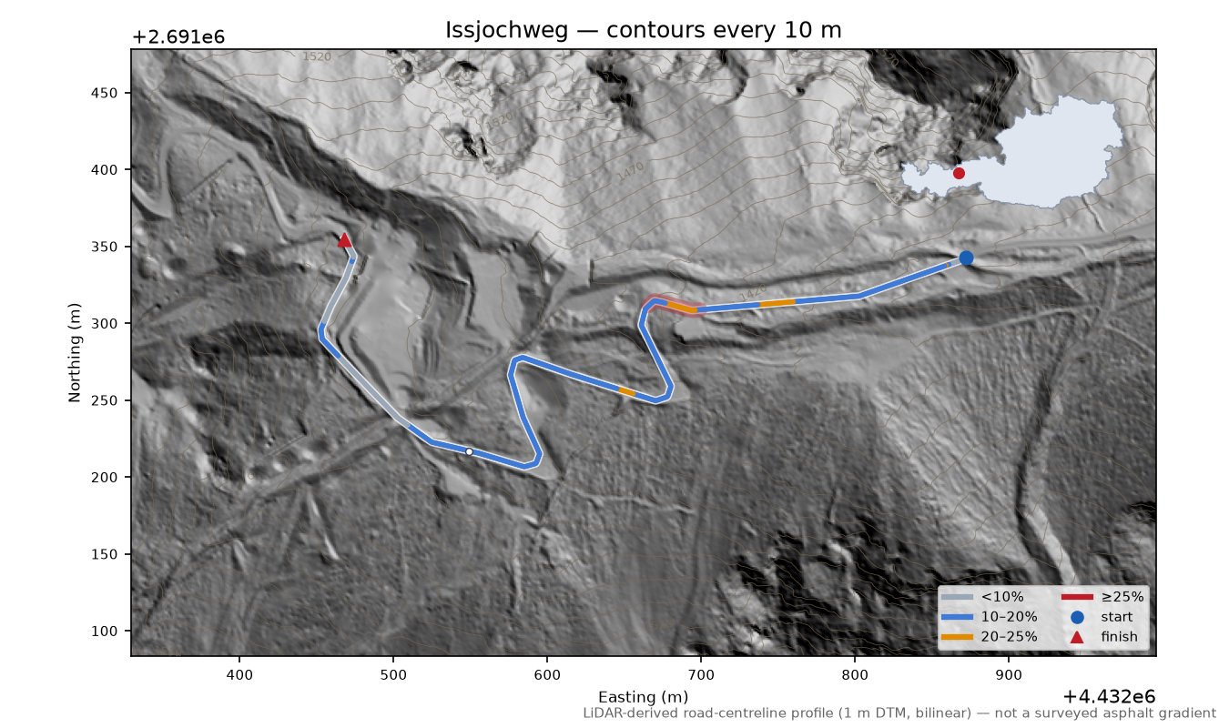 Issjochweg LiDAR hillshade map with contours