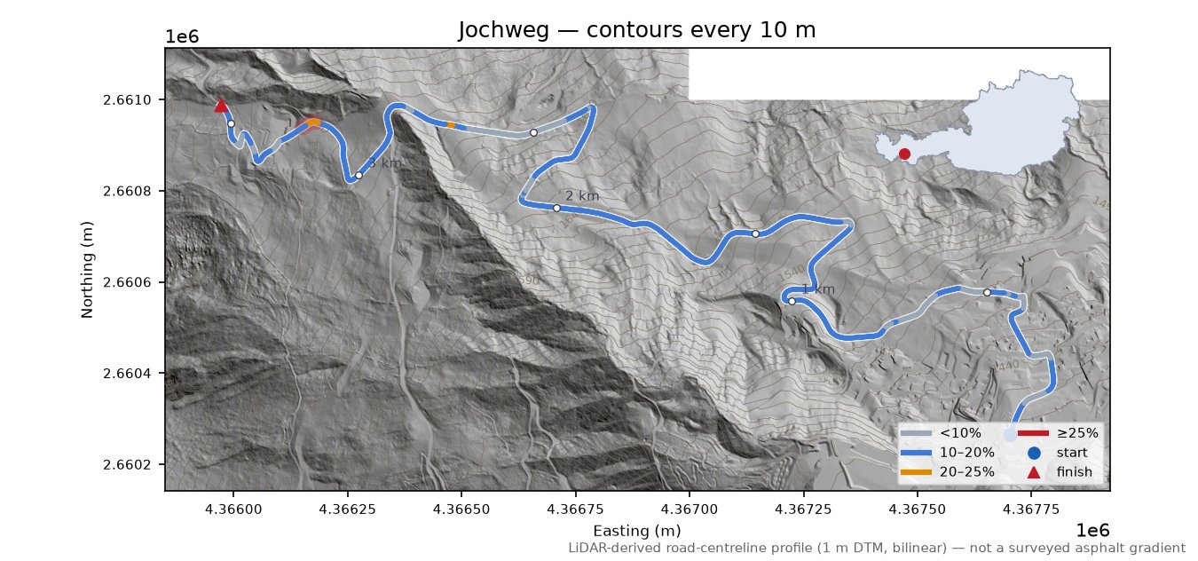 Jochweg LiDAR hillshade map with contours