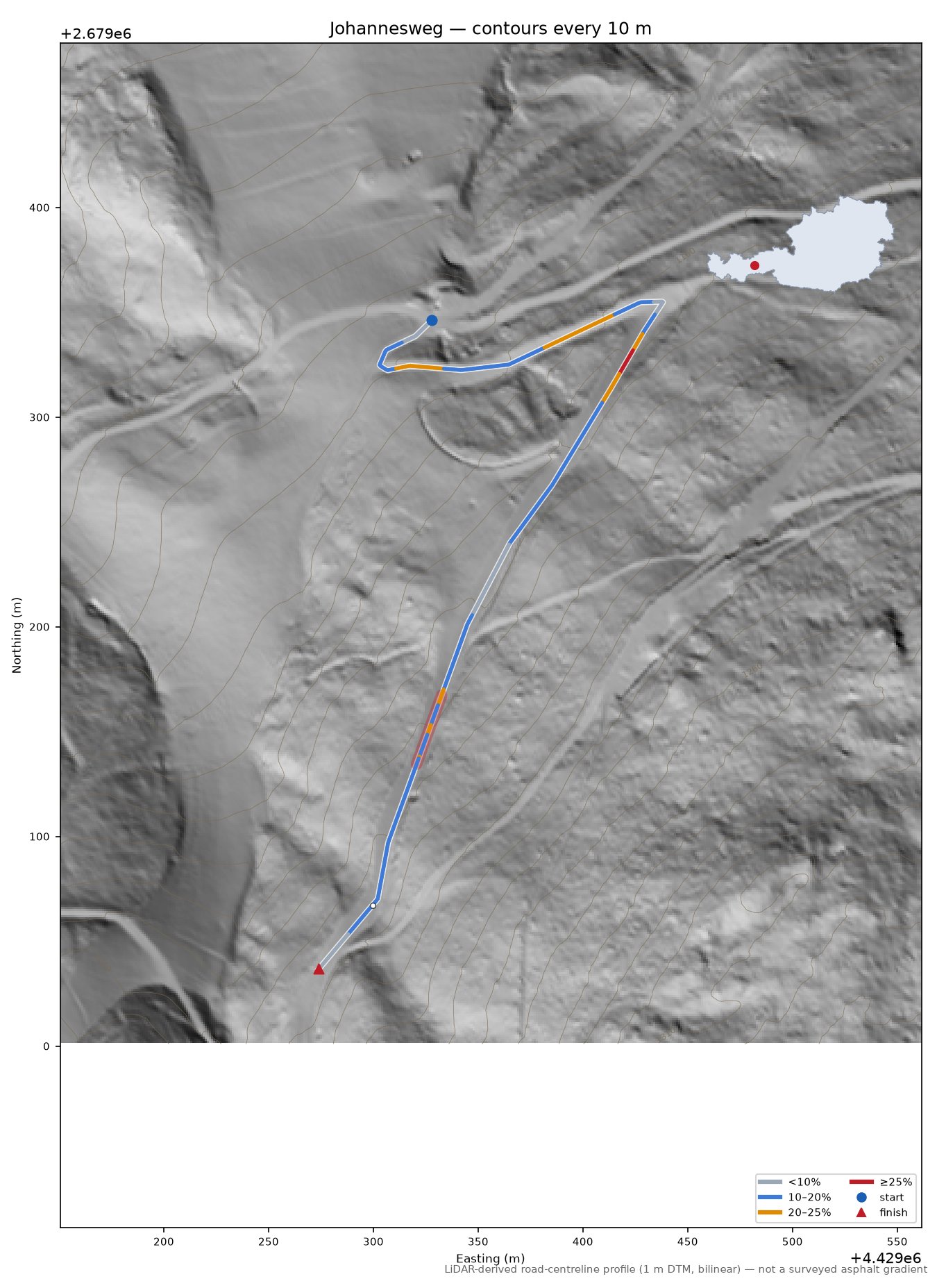 Johannesweg LiDAR hillshade map with contours