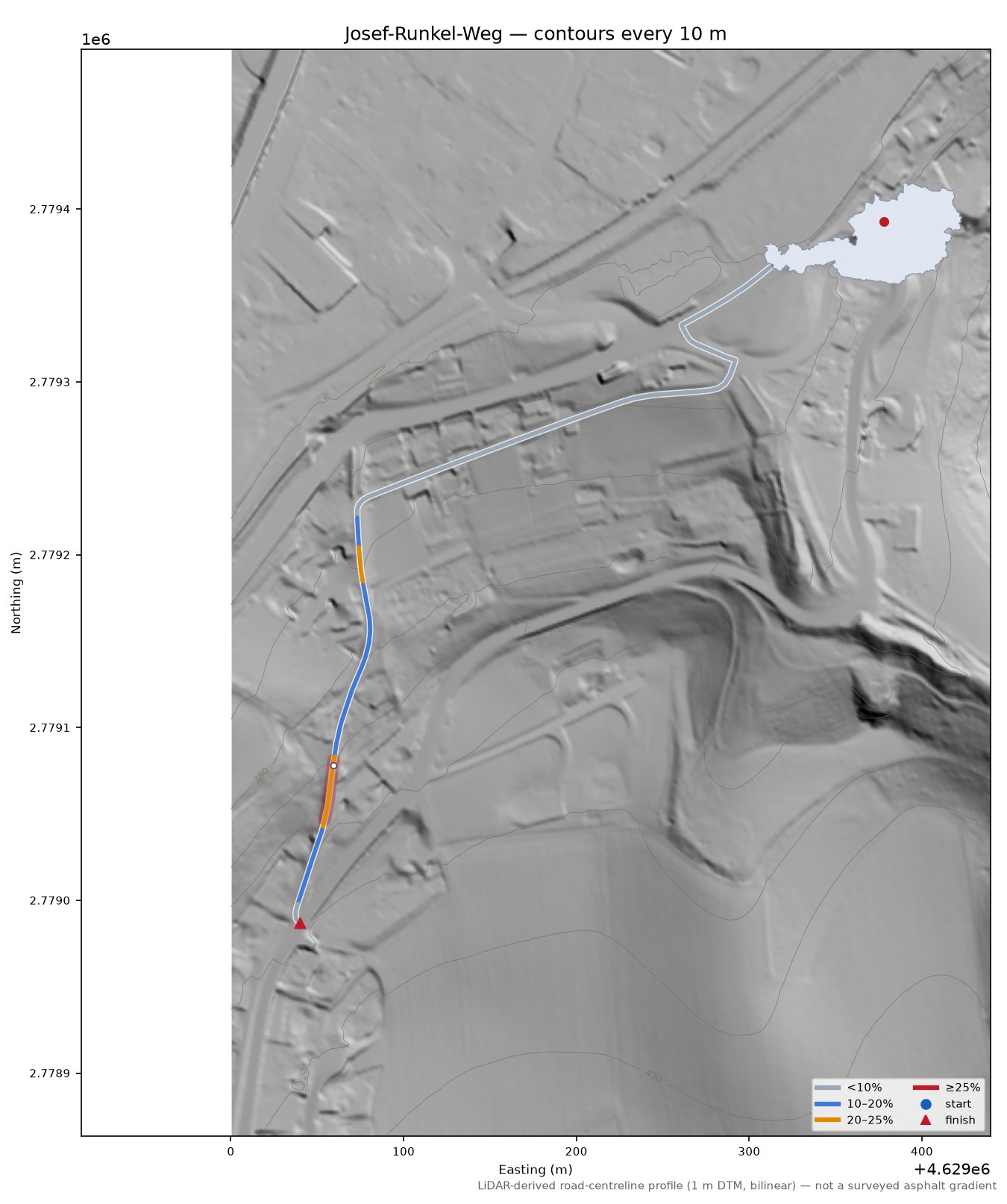 Josef-Runkel-Weg LiDAR hillshade map with contours