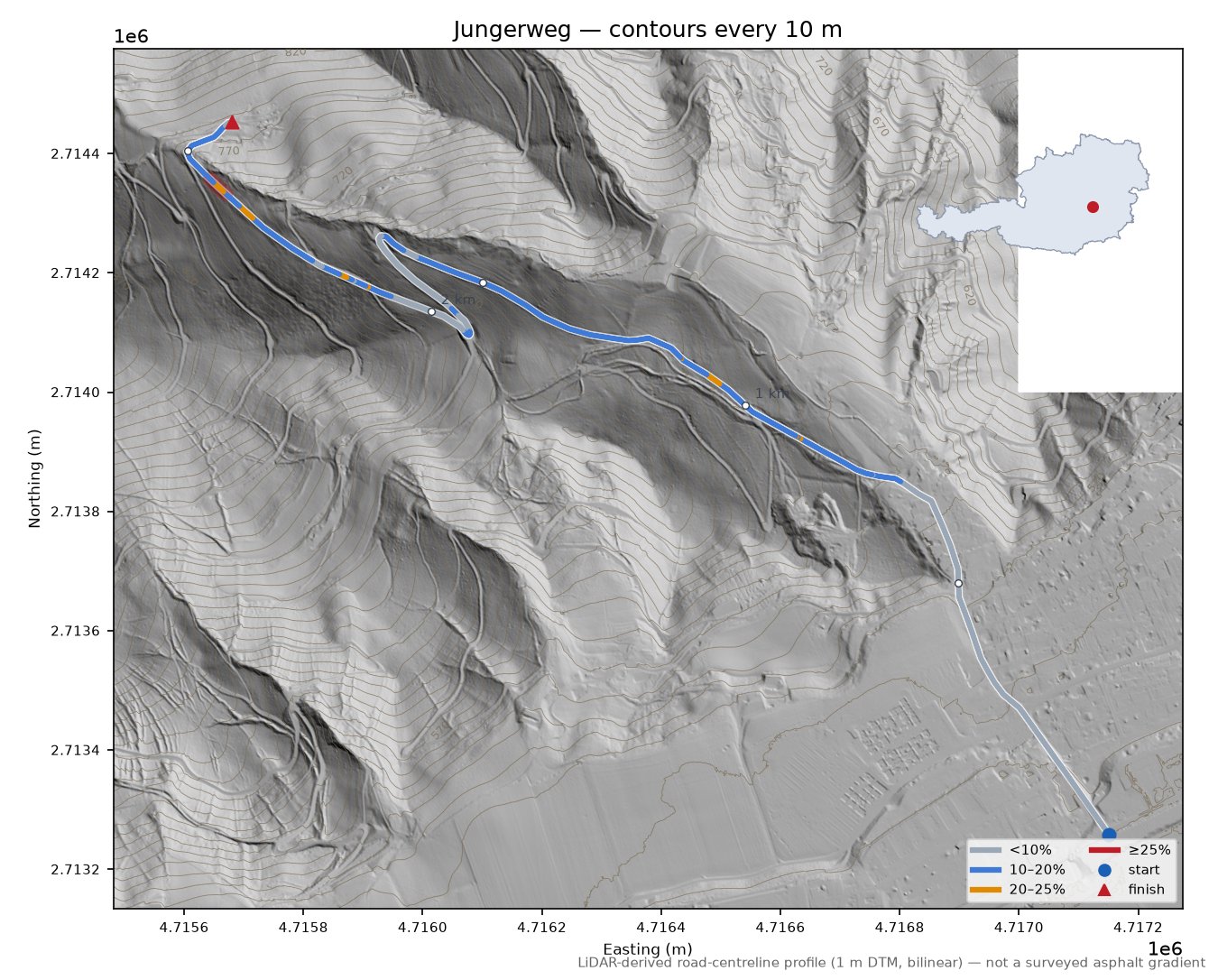 Jungerweg LiDAR hillshade map with contours