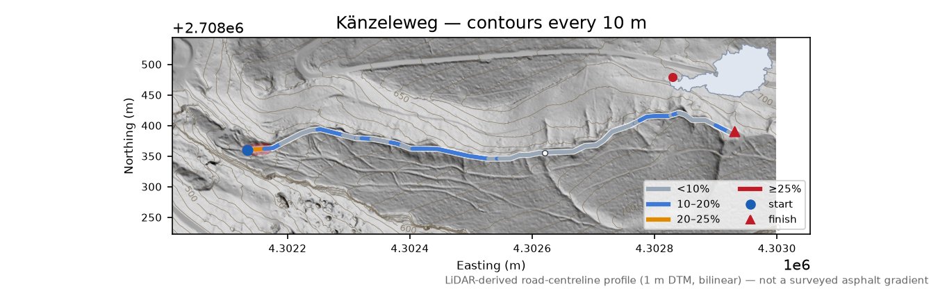 Känzeleweg LiDAR hillshade map with contours