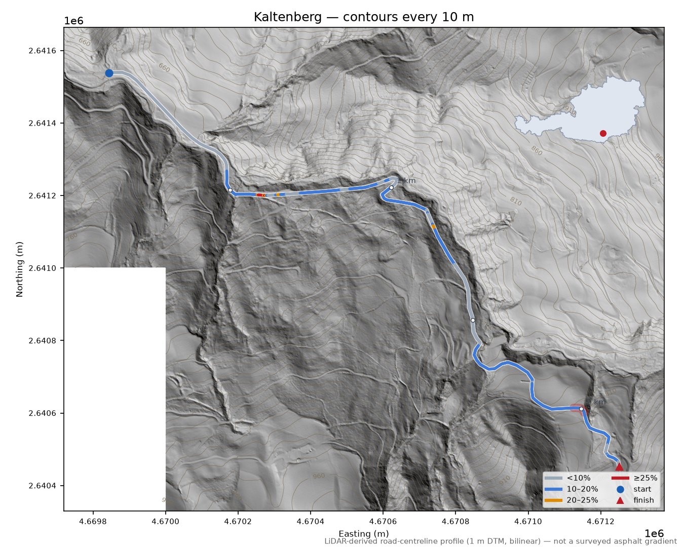 Kaltenberg LiDAR hillshade map with contours