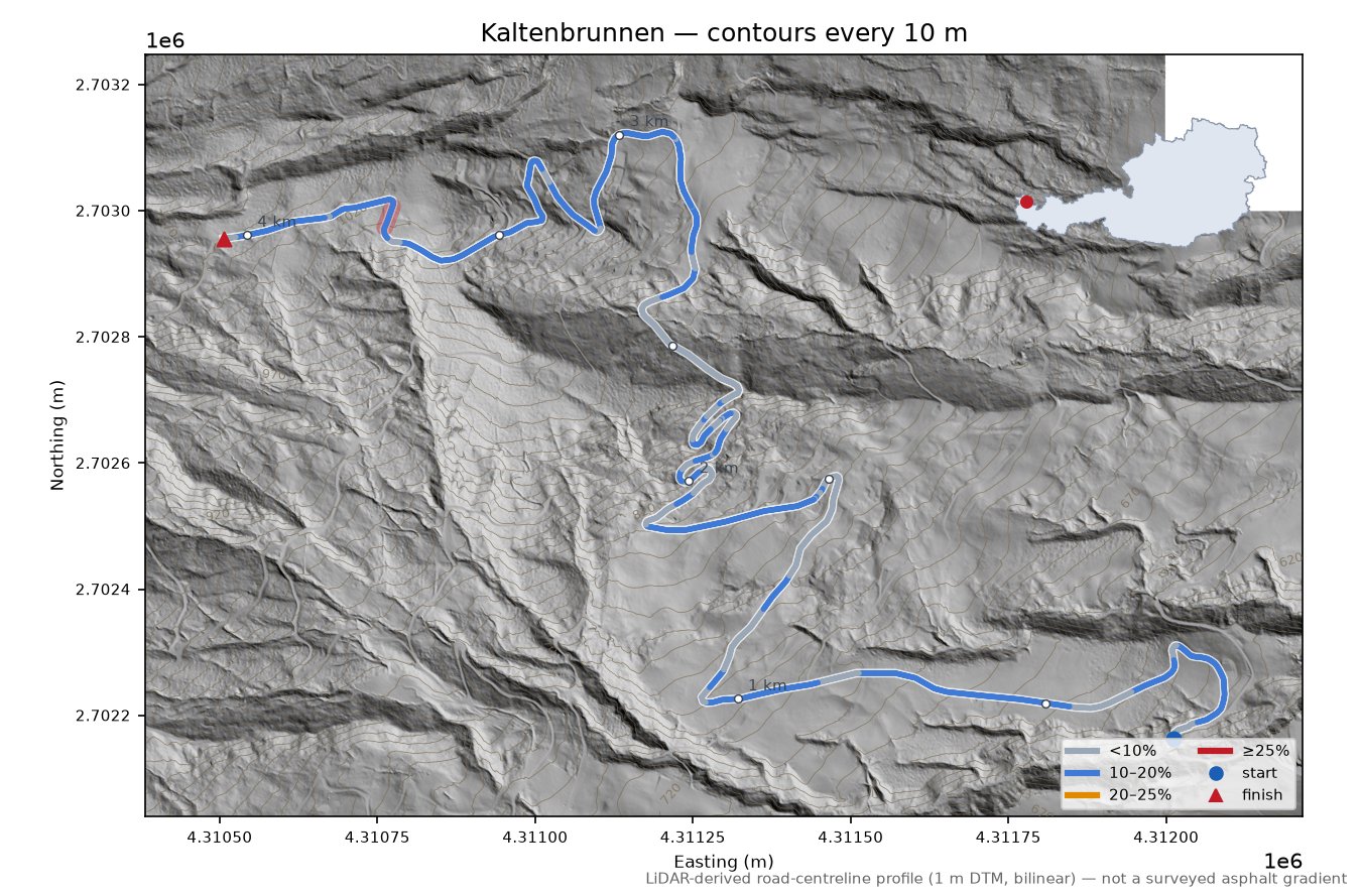 Kaltenbrunnen LiDAR hillshade map with contours