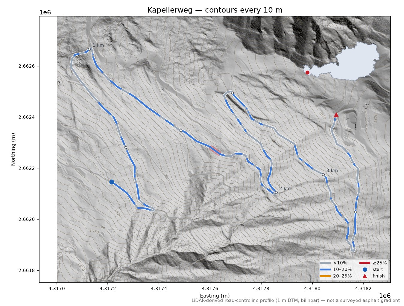 Kapellerweg LiDAR hillshade map with contours