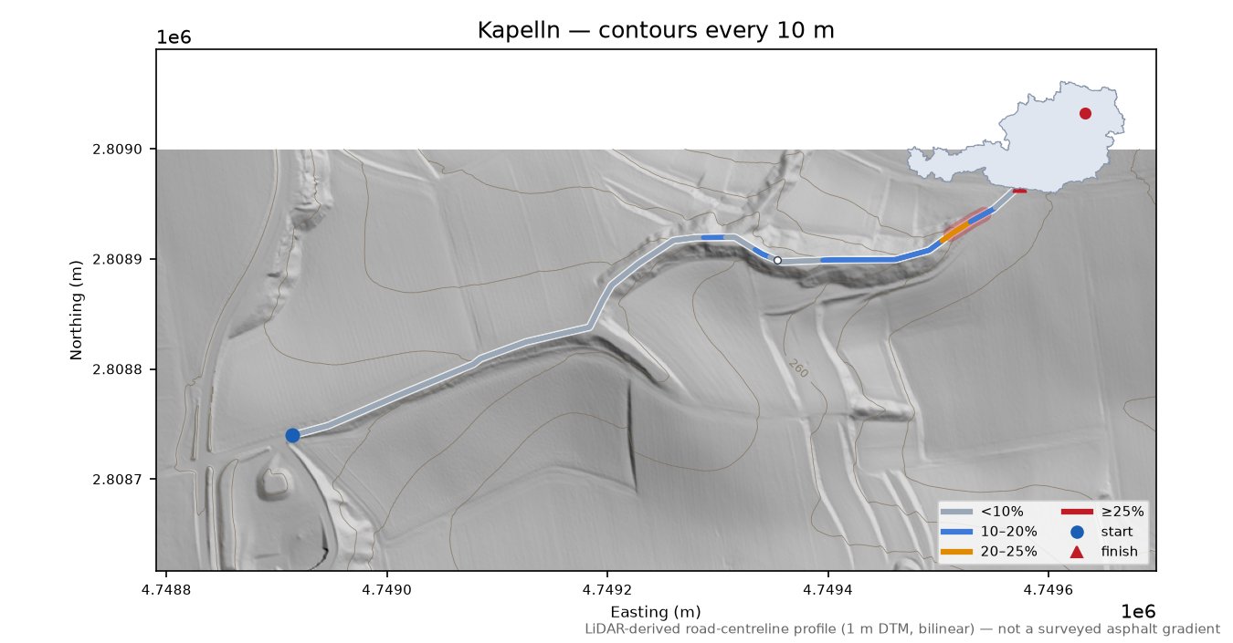 Kapelln LiDAR hillshade map with contours