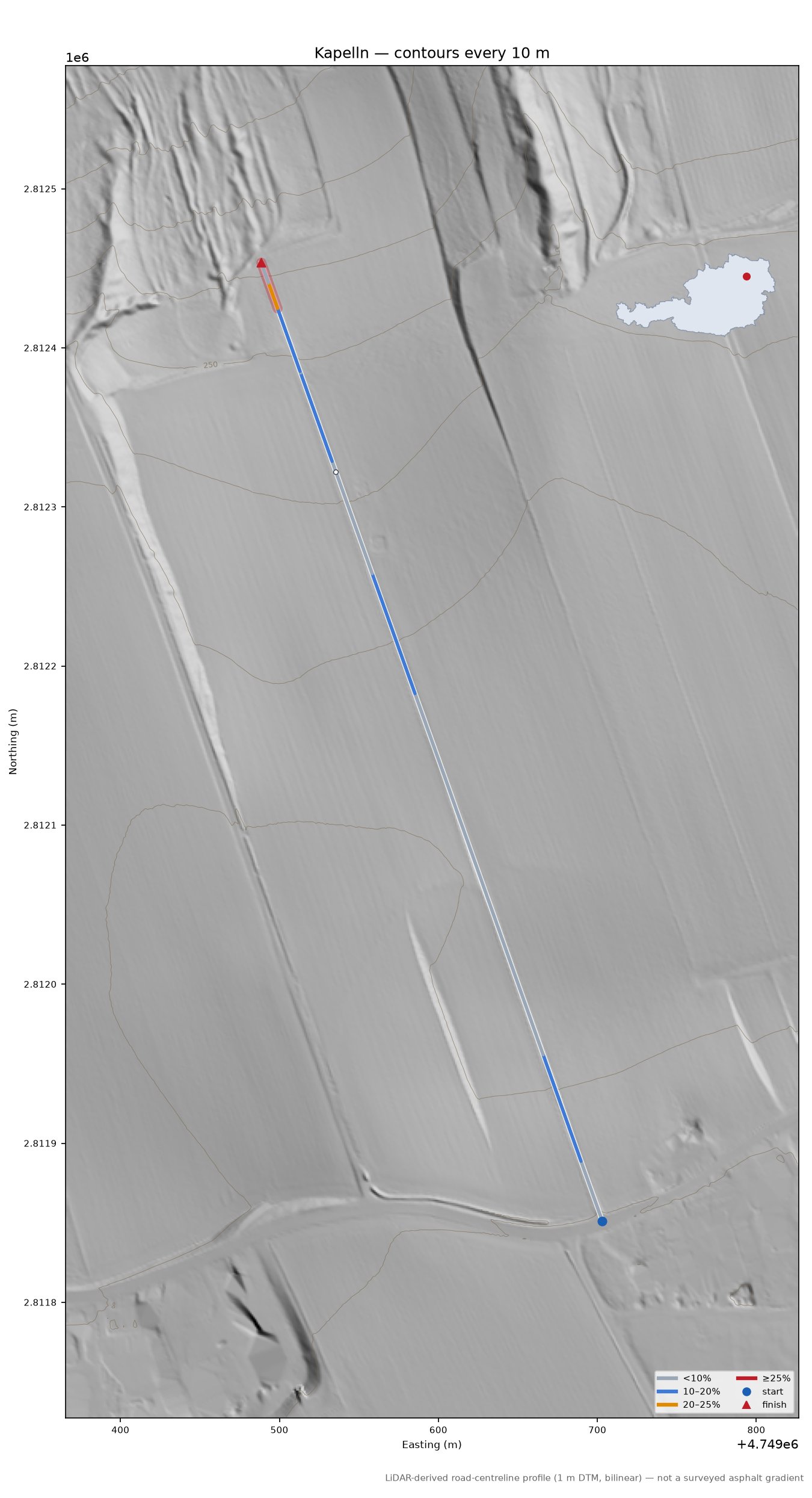 Kapelln LiDAR hillshade map with contours