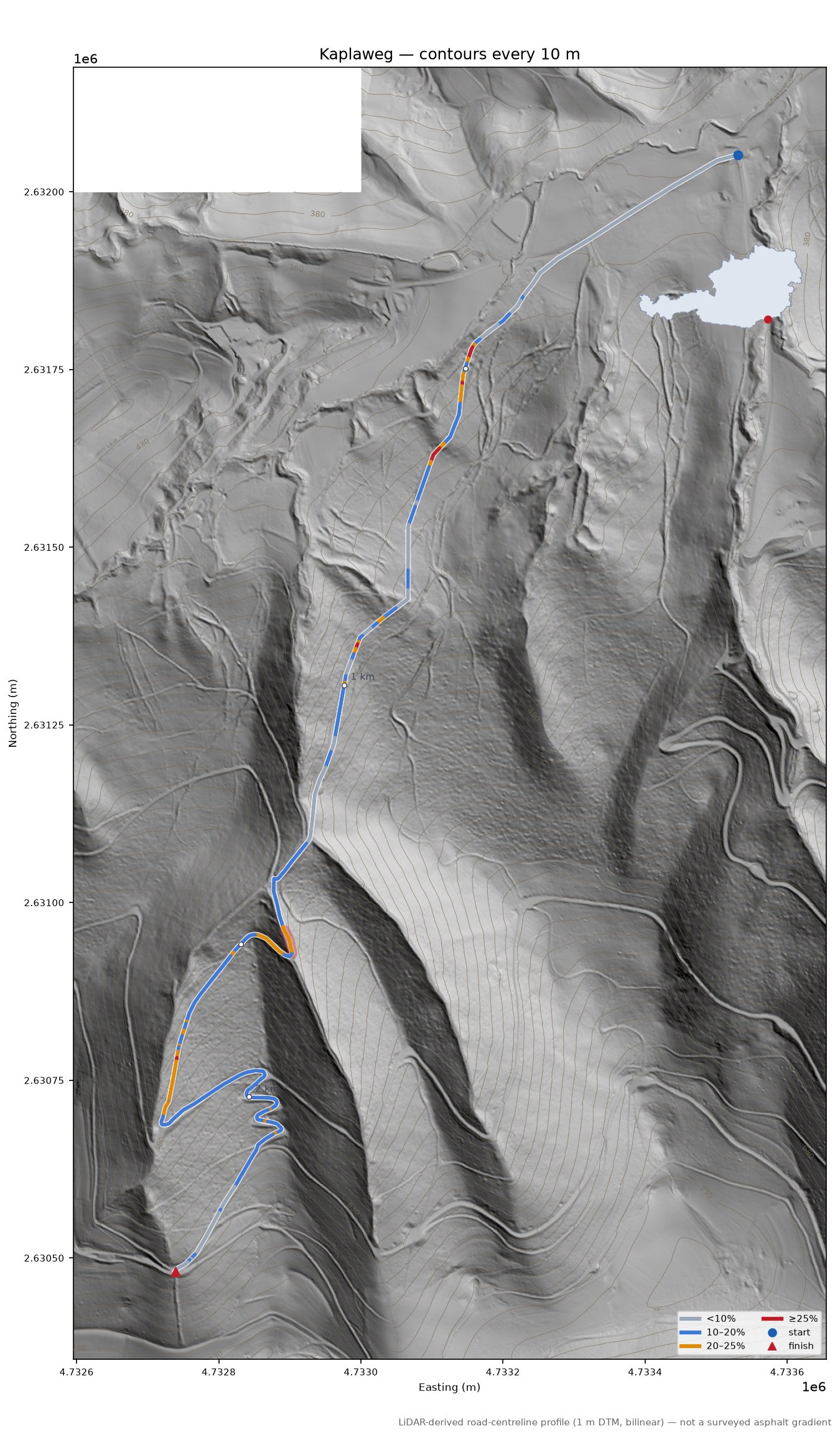Kaplaweg LiDAR hillshade map with contours