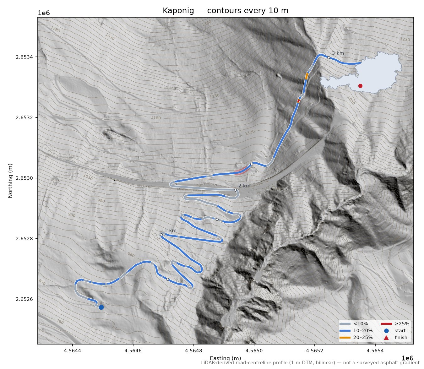 Kaponig LiDAR hillshade map with contours