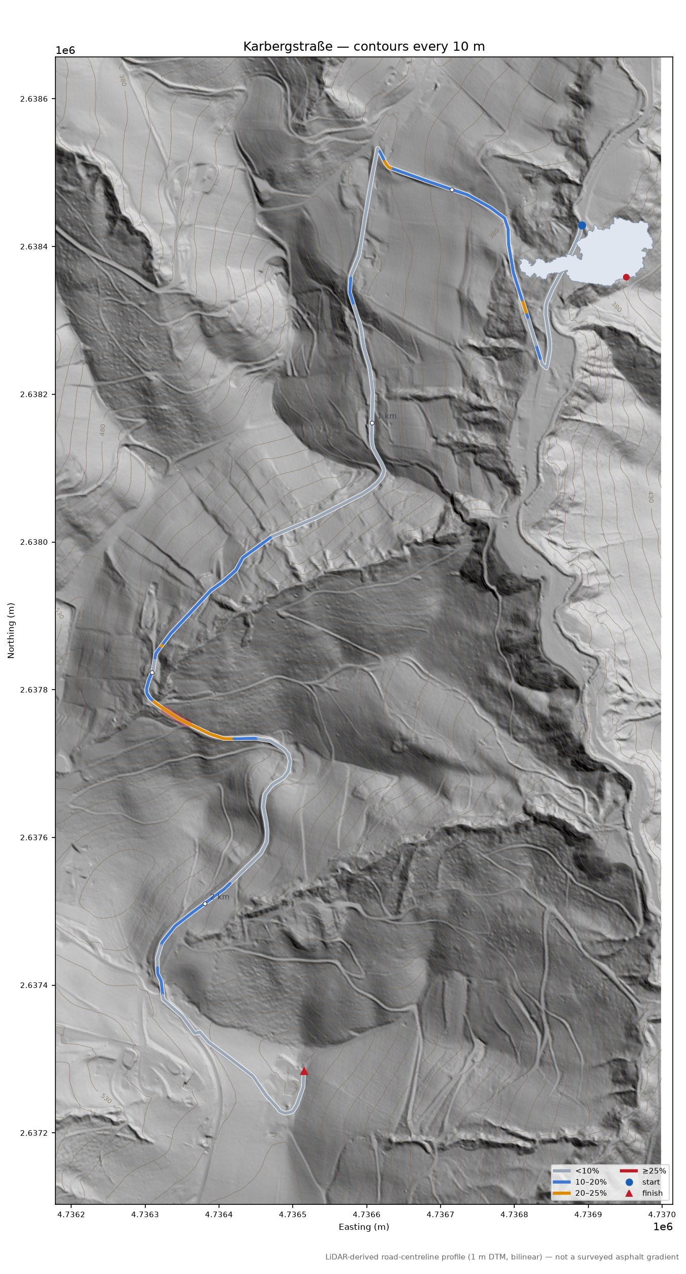 Karbergstraße LiDAR hillshade map with contours