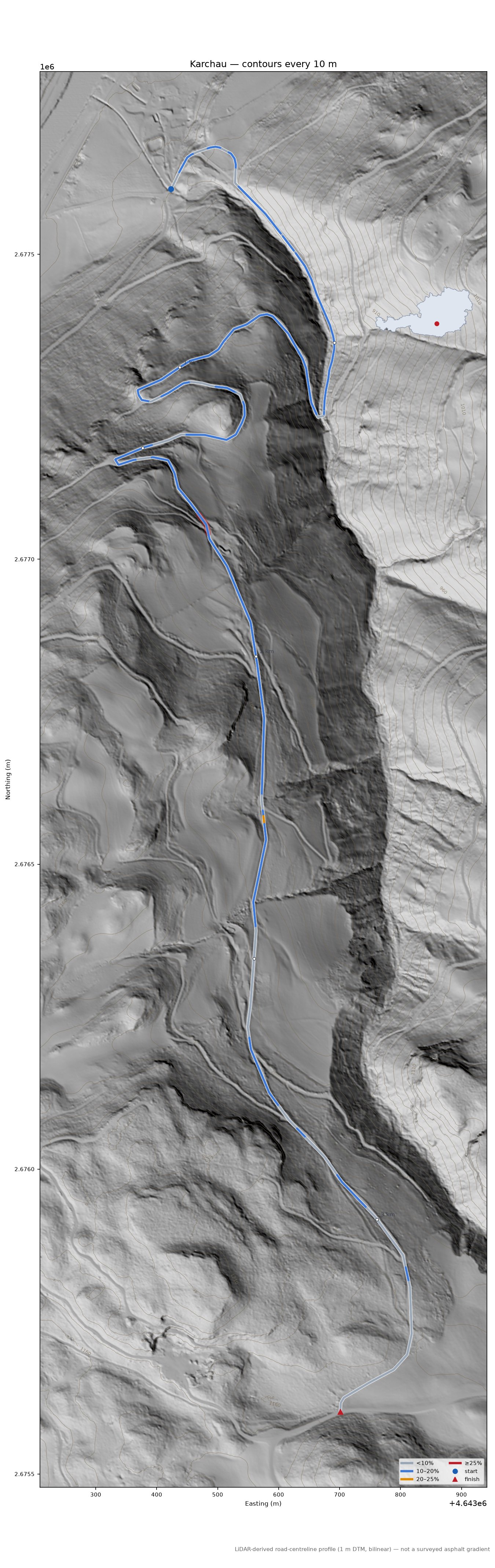 Karchau LiDAR hillshade map with contours