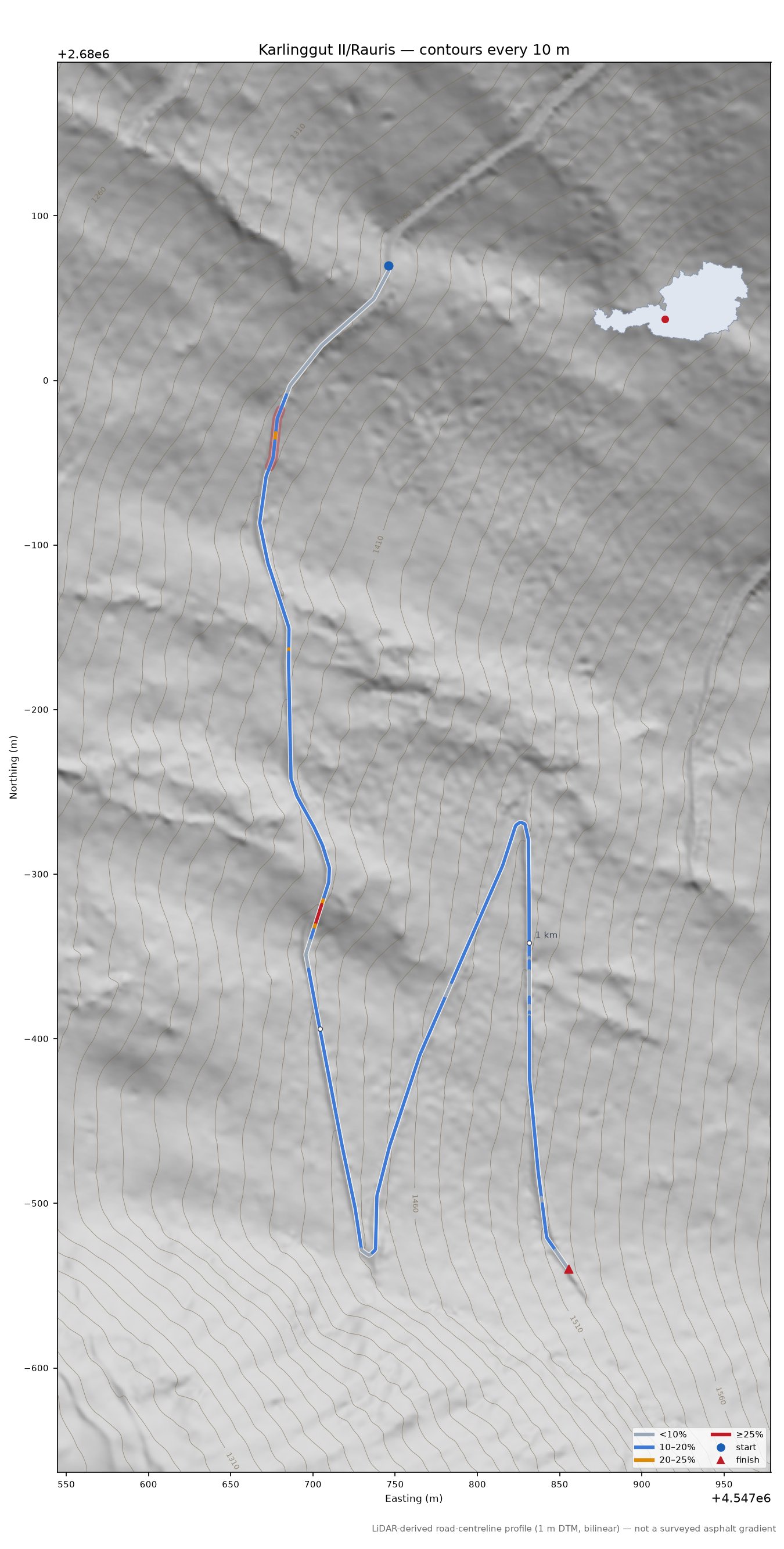 Karlinggut II/Rauris LiDAR hillshade map with contours