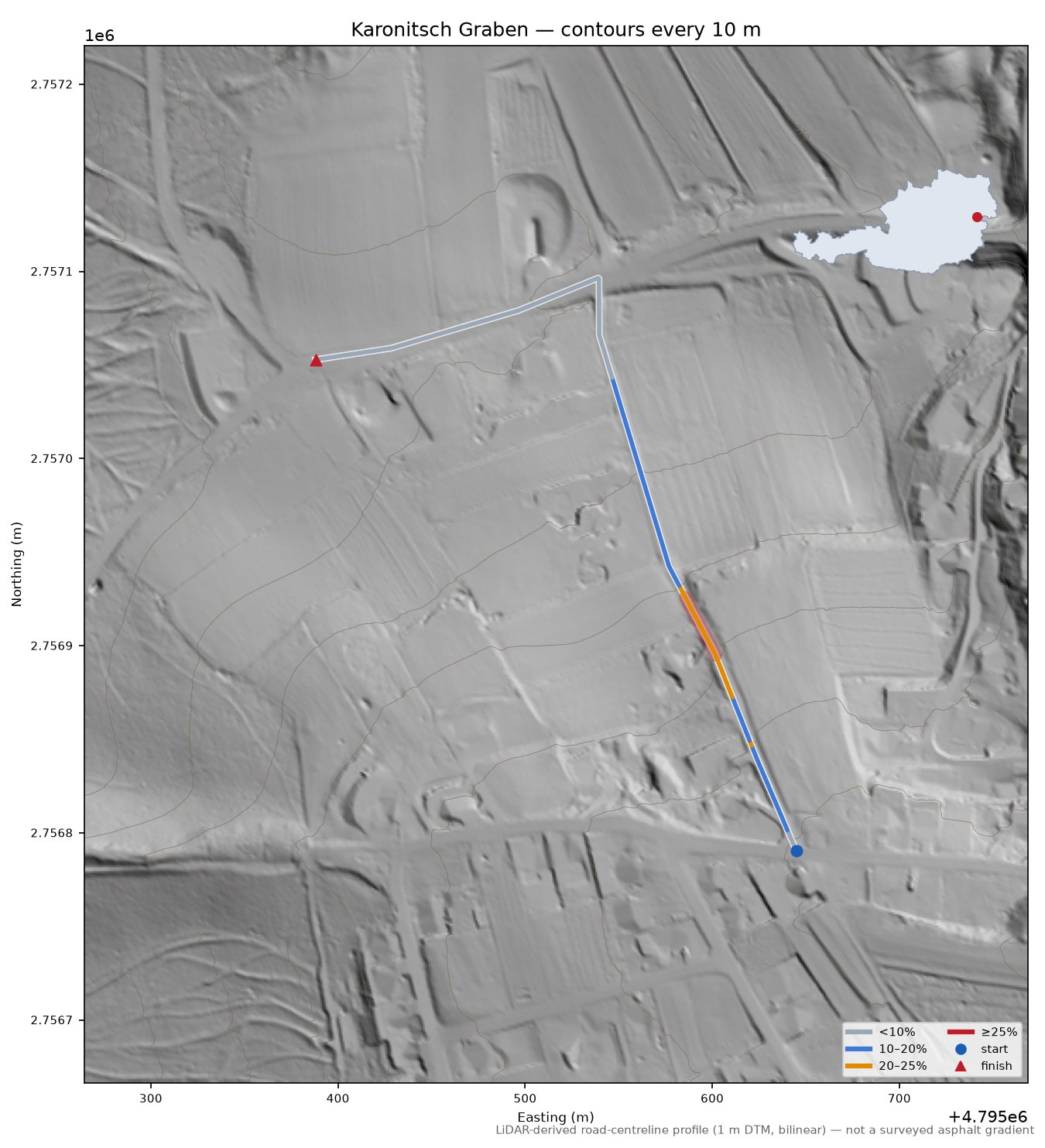 Karonitsch Graben LiDAR hillshade map with contours