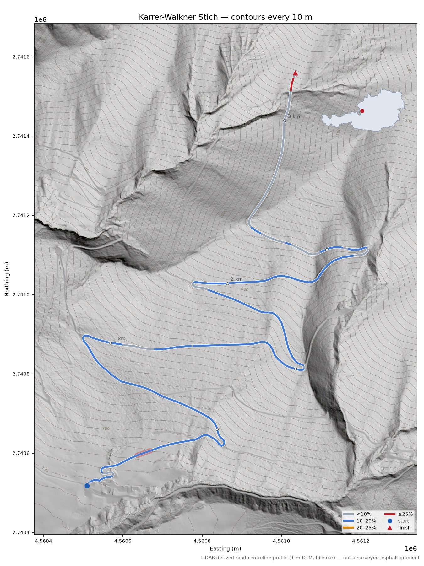 Karrer-Walkner Stich LiDAR hillshade map with contours