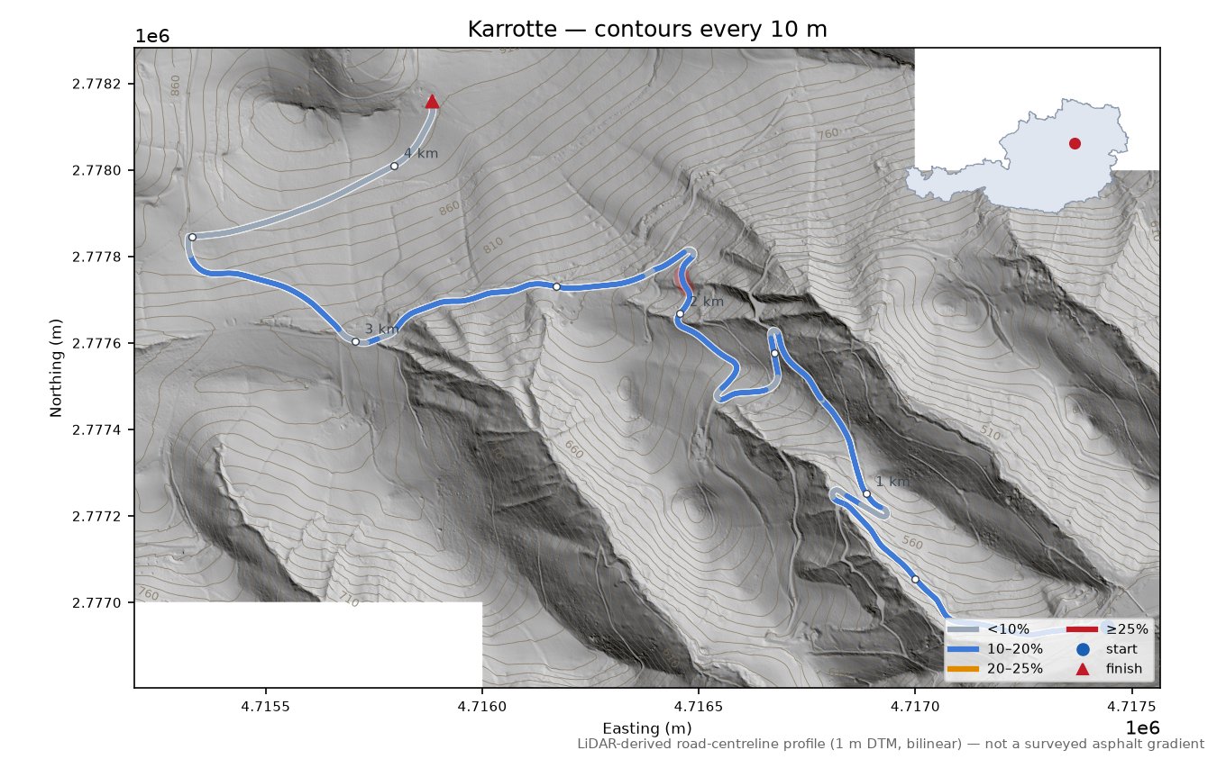 Karrotte LiDAR hillshade map with contours